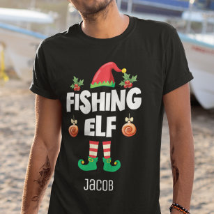 Fishing elf family matching christmas with name T-Shirt