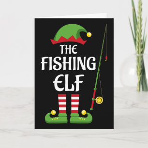 Fishing Elf Family Matching Group Christmas  Card