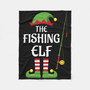 Fishing Elf Family Matching Group Christmas  Fleece Blanket