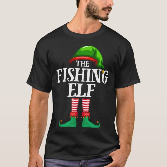 Fishing Elf Matching Family Christmas Pajama T-Shirt (Front)