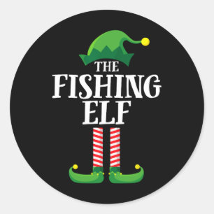 Fishing Elf Matching Family Group Christmas Party Classic Round Sticker