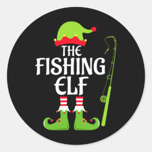 Fishing Elf Matching Family Group Christmas Party  Classic Round Sticker