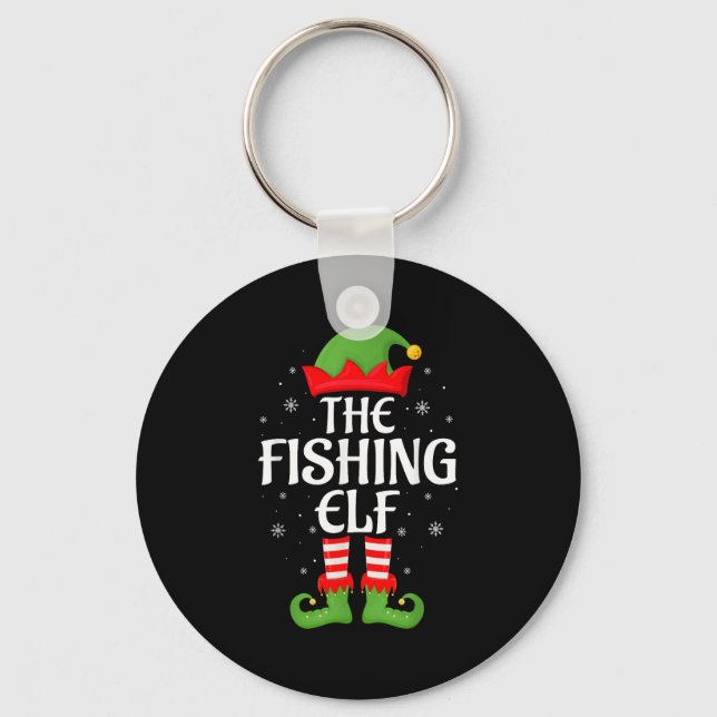Fishing Elf Xmas Family Matching Elf Squad Christm Key Ring (Front)