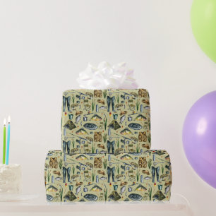Fishing Equipment Fish Raft Tent Waders Pattern Wrapping Paper