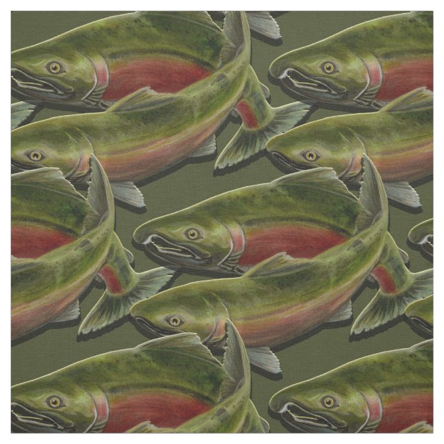 Fishing Fabric Coho Salmon Fish Pattern Fabrics (Swatch)