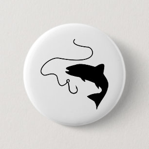 Fishing, fish and hook 6 cm round badge