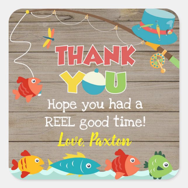 Fishing Fish Birthday Thank You Favour Stickers (Front)