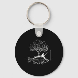 Fishing Fish Island Surreal Carp Angler Key Ring
