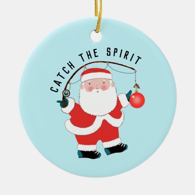 Fishing Fisherman Christmas Collectable Ceramic Tree Decoration (Front)