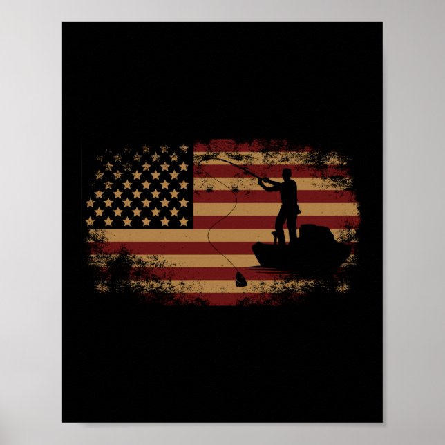 Fishing Fisherman Fishing American Flag Patriotic Poster (Front)