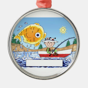 Fishing, Fisherman - Personalised Cartoon Metal Tree Decoration