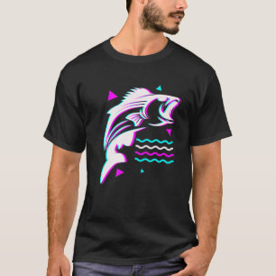 Fishing Fishing Vaporwave Bass Fish Aesthetic Glit T-Shirt
