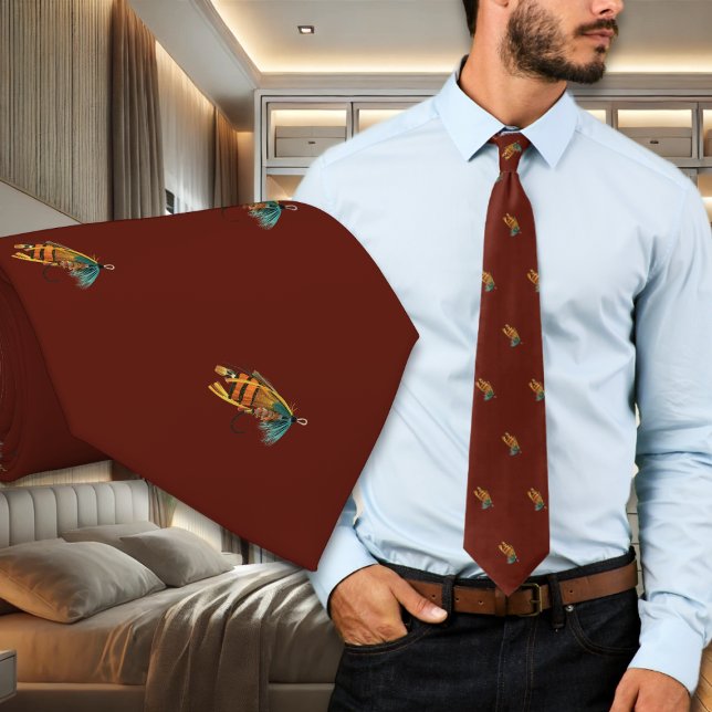 Fishing Flies Fisherman Burgundy Neck Tie (Creator Uploaded)