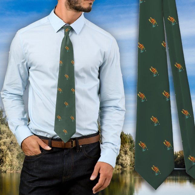 Fishing Flies Fisherman Dark Forest Green Tie (Creator Uploaded)