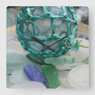 Fishing float on glass, Alaska Square Wall Clock