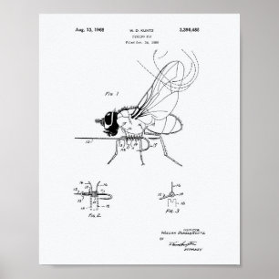 Fishing Fly 1968 Patent Art White Paper Poster