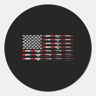 Fishing Fly Rod American Flag Gift For Fisherman  Classic Round Sticker
