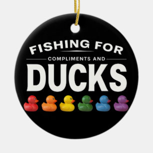 Fishing for Compliments and Ducks – Humourous Rubb Ceramic Tree Decoration
