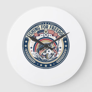 Fishing For Freedom Patriotic Patriotic Hobby Vint Large Clock