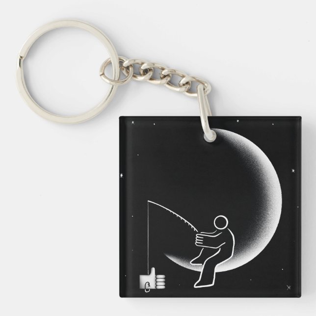 Fishing For Likes Crescent Moon Illustration Key Ring (Front)