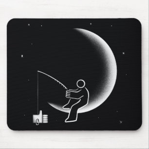 Fishing For Likes Crescent Moon Illustration Mouse Pad