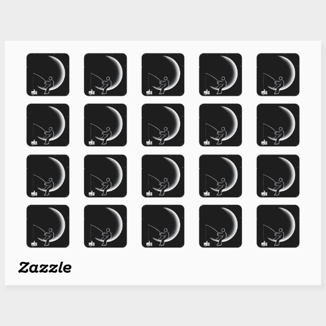 Fishing For Likes Crescent Moon Illustration Square Sticker (Sheet)