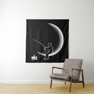 Fishing For Likes Crescent Moon Illustration Tapestry