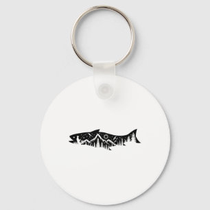 Fishing Forest Mountain Silhouette Outdoor Adventu Key Ring