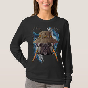 Fishing French Bulldog Outdoor Fisherman Cute Fly  T-Shirt