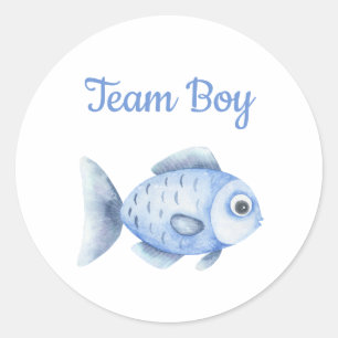 Fishing Gender Reveal - Team Boy Classic Round Sticker