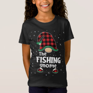 Fishing Gnome Buffalo Plaid Matching Christmas Paj T-Shirt
