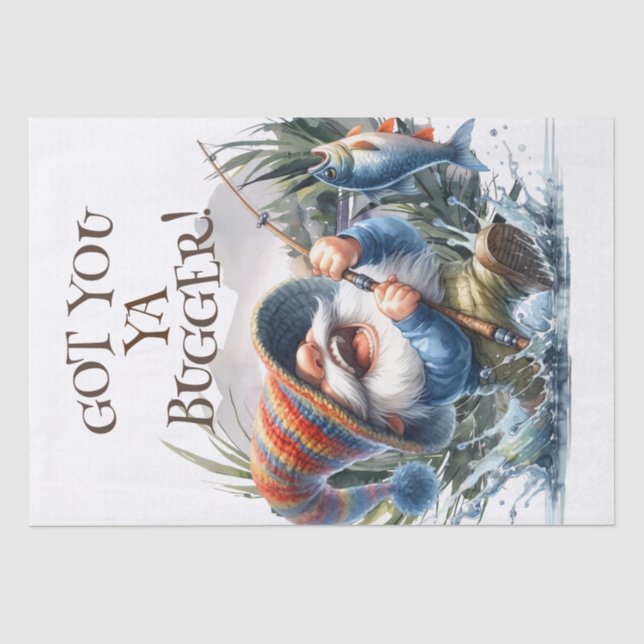 Fishing Gnome Decoupage Personalise Text Tissue Paper (Front)