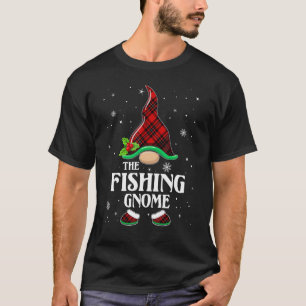 Fishing Gnome Red Plaid Matching Family Christmas  T-Shirt
