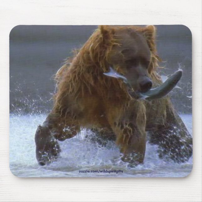 FISHING GRIZZLY BEAR & SALMON Wildlife Mousepad (Front)