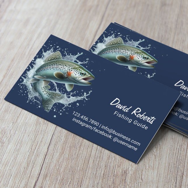 Fishing Guide Fishing Charters Navy Blue Business Card (Creator Uploaded)