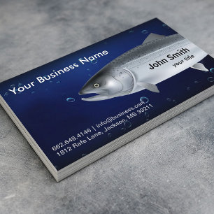 Fishing Guide Salmon Fishes Navy Blue Business Card