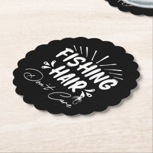 Fishing Hair Don't Care Outdoors Fisherman Cool Paper Coaster