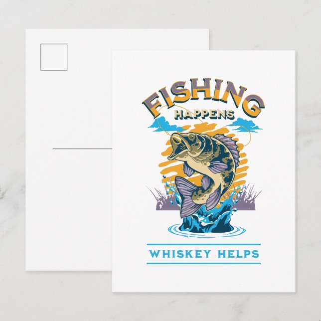 Fishing Happens. Whiskey Helps! Invitation Postcard (Front/Back)