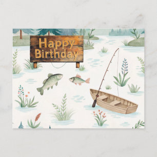 Fishing Happy Birthday themed to angler Postcard