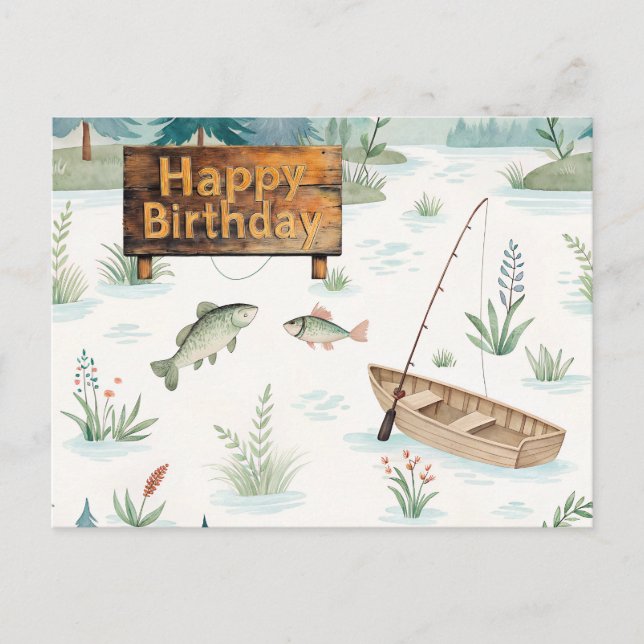 Fishing Happy Birthday themed to angler Postcard (Front)