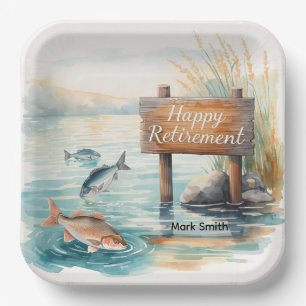 Fishing happy retirement for Anglers Paper Plate