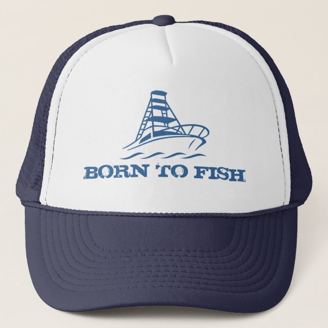 Fishing hat | Born to fish with boat design (Front)