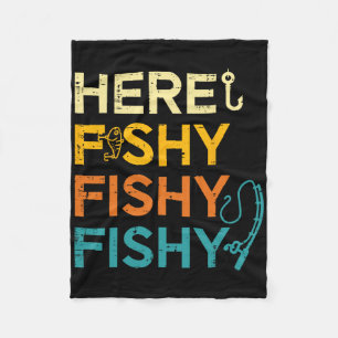 Fishing Here Fishing Retro Fish Lover Fisherman Me Fleece Blanket