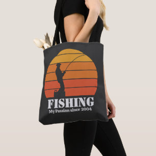Fishing Hobby Retro Sunset Personalise Tote Bag