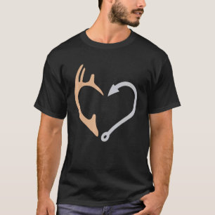 Fishing Hook And Deer Antlers Shed Hunting Fishing T-Shirt