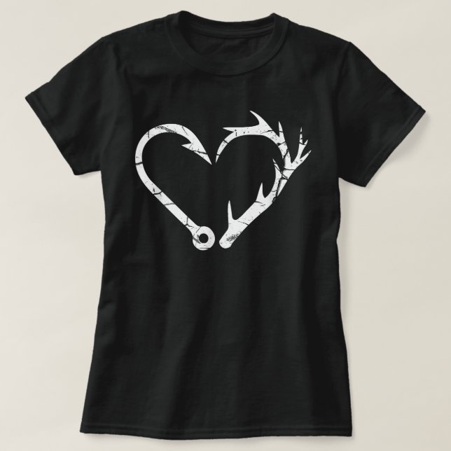 Fishing Hook Antler Heart Fishing Hunting Deer Fis T-Shirt (Design Front)