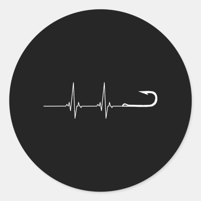 Fishing hook heartbeat classic round sticker (Front)