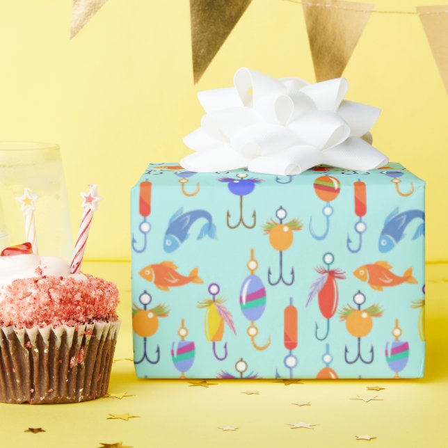 Fishing Hook Lure Fish Fishing Pattern  Wrapping Paper (Birthday Party)