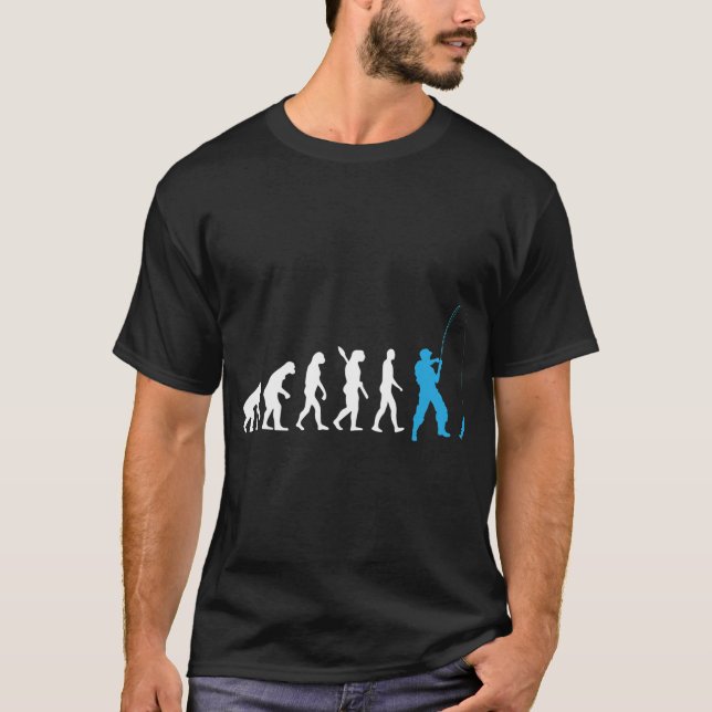 Fishing - Human Evolution / Darwin / Blue T-Shirt (Front)
