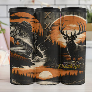 Fishing Hunting Bass Deer Rustic Thermal Tumbler